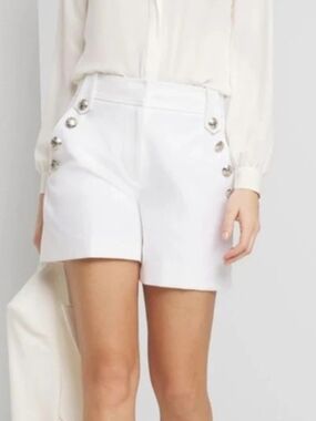 White House Black Market White High-Rise Button-Accent Bermuda Shorts